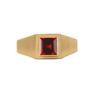 Men's Invisible Set Princess Cut Garnet Yellow Gold Ring