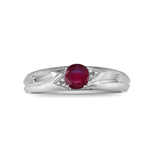 Men's Ruby Diamond Satin-Polished Finish White Gold Ring