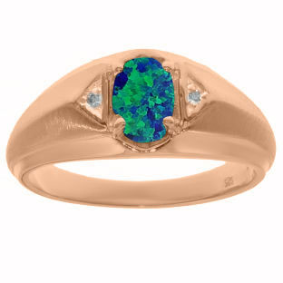 Rose Gold Diamond Australian Opal Ring For Men