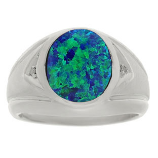 Australian Opal Ring - Men's Diamond and Australian Opal White Gold Ring