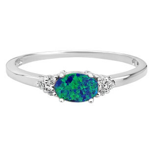 Petite Oval Cut Australian Opal Gemstone Diamond White Gold Ring