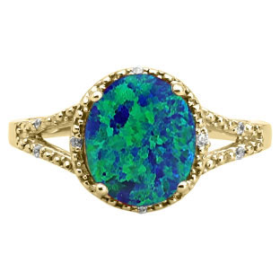 Simple Oval Cut Australian Opal Diamond Yellow Gold Ring For Women