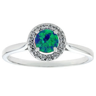 Halo Jewelry - Australian Opal Birthstone Diamond Halo Ring In White Gold