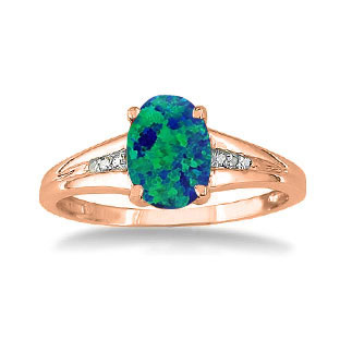 Rose Gold Oval Cut Australian Opal Diamond Ring