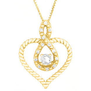 Diamond CZ April Birthstone Heart Infinity Pendant In Yellow Gold