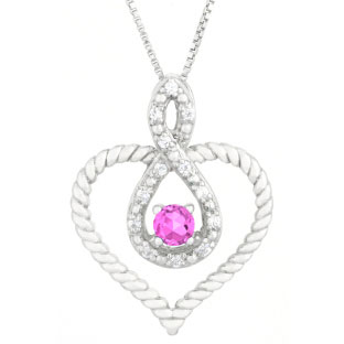 Diamond Pink Sapphire June Birthstone Heart Infinity Pendant In White Gold