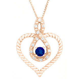 Diamond Blue Sapphire September Birthstone Heart Infinity Pendant In Rose Gold