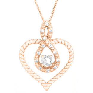 Diamond CZ April Birthstone Heart Infinity Pendant In Rose Gold