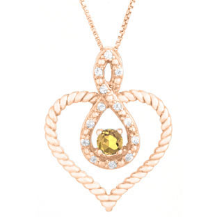 Diamond Yellow Sapphire September Birthstone Heart Infinity Pendant In Rose Gold