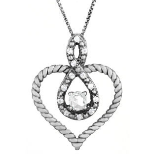 Diamond White Topaz Birthstone Heart Infinity Pendant Black Rhodium White Gold
