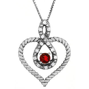 Diamond Garnet Birthstone Heart Infinity Pendant Black Rhodium White Gold
