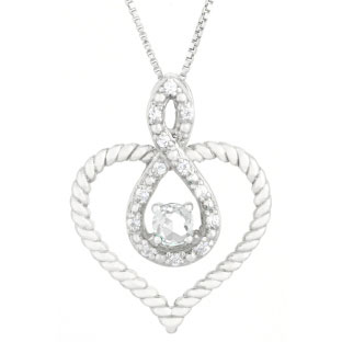 Diamond White Topaz April Birthstone Heart Infinity Pendant In Silver