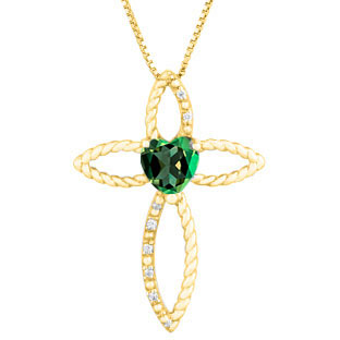 Diamond October Birthstone Tourmaline Heart Cross Pendant In Yellow Gold