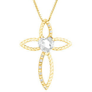 Diamond April Birthstone CZ Heart Cross Pendant In Yellow Gold