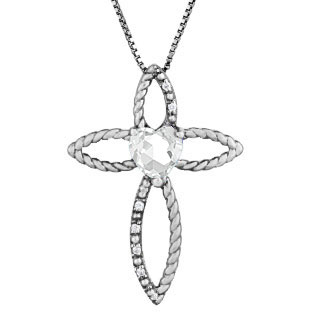 Diamond Birthstone CZ Heart Cross Pendant In Black Rhodium White Gold