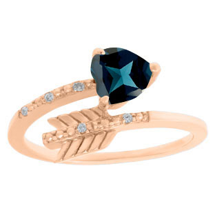 Diamond London Topaz December Birthstone Heart Arrow Ring In Rose Gold