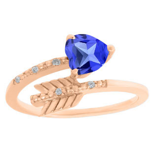 Diamond Tanzanite December Birthstone Heart Arrow Ring In Rose Gold