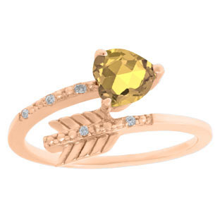 Diamond Yellow Sapphire September Birthstone Heart Arrow Ring In Rose Gold