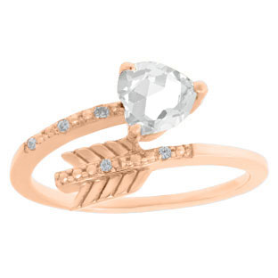 Diamond CZ April Birthstone Heart Arrow Ring In Rose Gold