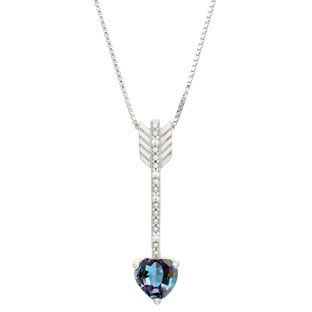 Diamond Alexandrite June Birthstone Heart Arrow Pendant In White Gold