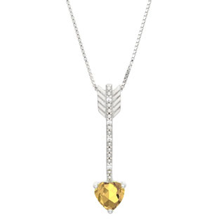 Diamond Citrine November Birthstone Heart Arrow Pendant In White Gold