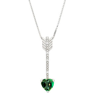 Diamond Tourmaline October Birthstone Heart Arrow Pendant In White Gold