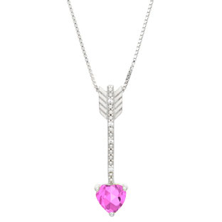 Diamond Pink Sapphire June Birthstone Heart Arrow Pendant In White Gold