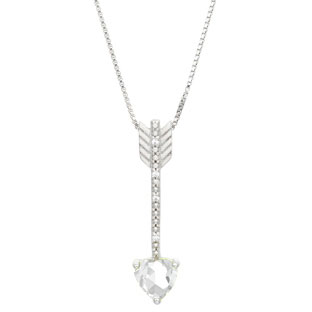 Diamond CZ April Birthstone Heart Arrow Pendant In White Gold