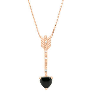 Diamond Black Onyx Birthstone Heart Arrow Pendant In Rose Gold