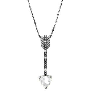 Diamond White Topaz April Birthstone Heart Arrow Pendant Black Rhod White Go