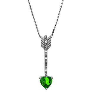 Diamond Emerald May Birthstone Heart Arrow Pendant Black Rhod White Gold
