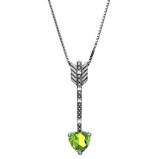 Diamond Peridot August Birthstone Heart Arrow Pendant Black Rhod White Gold