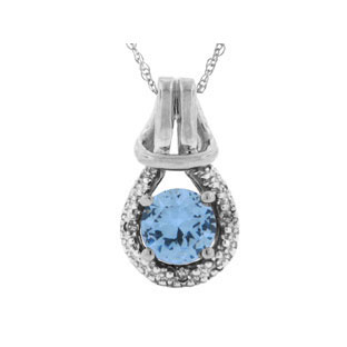 Blue Aquamarine Birthstone Diamond Sterling Silver Love Knot Pendant