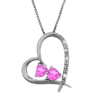 Diamond 2-Stone Pink Sapphire June Stone Heart Pendant Black Rhod White Gold