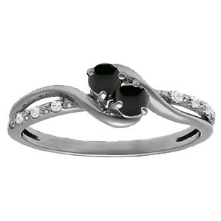 Diamond 2-Stone Black Onyx Birthstone Ring In Black Rhodium White Gold