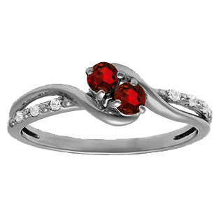 Diamond 2-Stone Garnet January Birthstone Ring In Black Rhodium White Gold