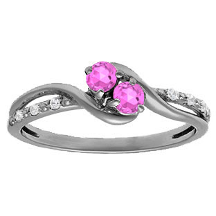 Diamond 2-Stone Pink Sapphire June Birthstone Ring In Black Rhodium White Gold