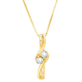 Diamond 2-Stone White Topaz April Birthstone Pendant In Yellow Gold