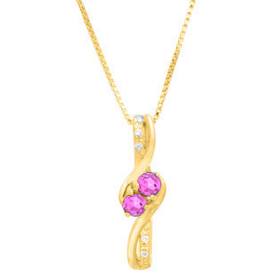Diamond 2-Stone Pink Sapphire June Birthstone Pendant In Yellow Gold