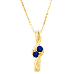 Diamond 2-Stone Blue Sapphire September Birthstone Pendant In Yellow Gold