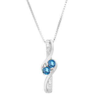 Diamond 2-Stone Blue Topaz December Birthstone Pendant In White Gold