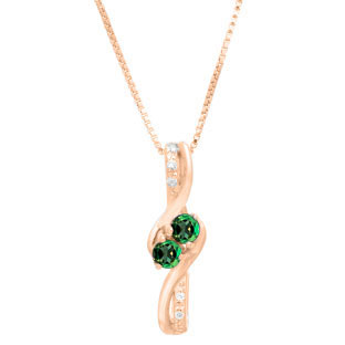 Diamond 2-Stone Tourmaline October Birthstone Pendant In Rose Gold