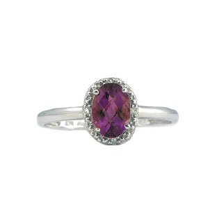 Diamond Oval-Cut Amethyst Gemstone Sterling Silver Ring
