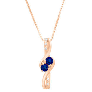 Diamond 2-Stone Blue Sapphire September Birthstone Pendant In Rose Gold