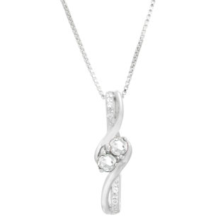 Diamond 2-Stone White Topaz April Birthstone Pendant In Sterling Silver