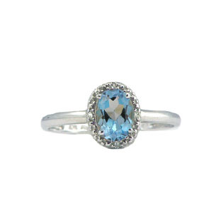Diamond Oval-Cut Blue Topaz Gemstone Sterling Silver Ring