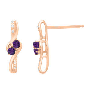 Diamond 2-Stone Amethyst February Birthstone Earrings In Rose Gold