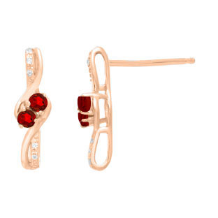Diamond 2-Stone Ruby July Birthstone Earrings In Rose Gold