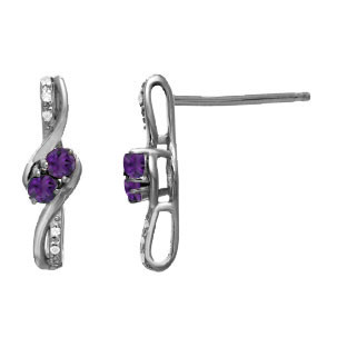 Diamond 2-Stone Amethyst February Birthstone Earrings Black Rhodium White Gold