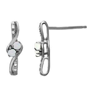 Diamond 2-Stone Opal October Birthstone Earrings Black Rhodium White Gold